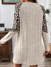 Leopard print long-sleeved round neck casual dress